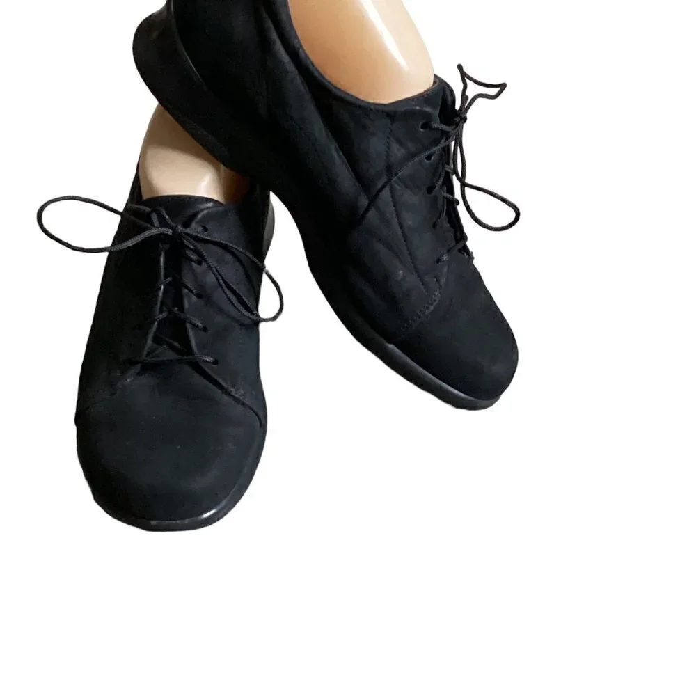 Munro American Black Suede Round Toe Lace Up Comfort Work Shoe Sz 8-1/2‎ W #198F